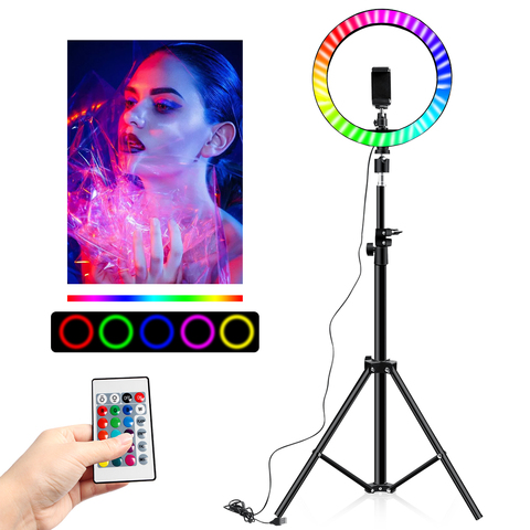 Anillo de luz Rgb de 10 pulgadas para teléfono, 16 colores, con cámara remota, estudio, luz Led grande de 48 pulgadas, soporte de 160Cm para Youtuber ► Foto 1/6