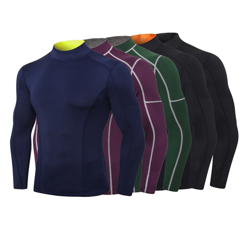 Camiseta de compresión de cuello alto para hombre, ropa interior térmica para hombre, medias para correr, ropa deportiva ajustada de secado rápido para gimnasio ► Foto 1/6