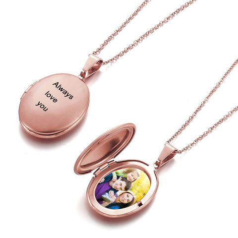 Collar de acero inoxidable con foto personalizada para hombre y mujer, medallón ovalado con grabado de nombre, fecha, dorado, Gargantilla, joyería de memoria ► Foto 1/6