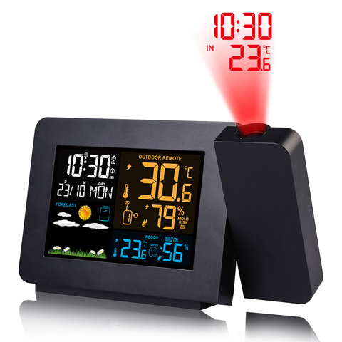 FanJu reloj despertador Digital estación meteorológica LED temperatura humedad previsión meteorológica despertador reloj de mesa con proyección de tiempo ► Foto 1/6
