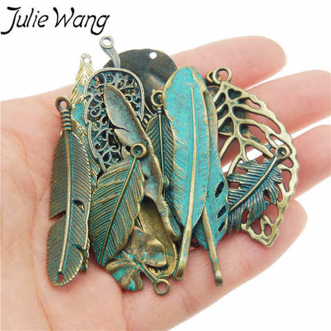 Julie Wang 14 Uds deja pluma encantos de aleación de bronce antiguo mezclado al azar colgantes resultados de collar accesorios de fabricación de la joyería ► Foto 1/6