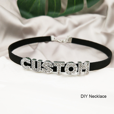 Anillo de imitación letra personalizado DIY, nombre personalizado, Collar de terciopelo negro, Gargantilla de cuero para el cuello, joyería para amigos, regalos familiares ► Foto 1/6