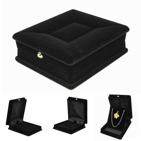 Caja de terciopelo para colgante de collar, caja de joyería, lujosa caja negra de terciopelo, anillos, pendientes, caja de regalo ► Foto 1/6