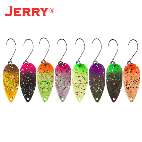 Jerry cynosure-Juego de señuelos de metal para pesca, juego de Señuelos de Pesca con forma de cuchara y trucha en colores UV, con brillos giratorios de latón para lago ► Foto 1/4