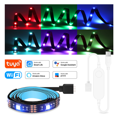 Tira Flexible de luces Led RGB con Wifi y USB, tira Flexible de luces Led RGB SMD 5050, iluminación trasera de TV inteligente compatible con Alexa y Google Home ► Foto 1/6