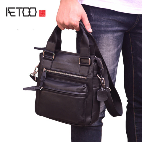 AETOO-Bolso de cuero para hombre, maletín vertical de negocios, informal, largo hasta el hombro, con cabeza de piel ► Foto 1/6