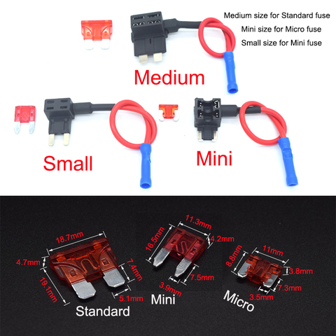 Soporte de fusible de coche de tamaño Micro/Mini/estándar de 12V, adaptador de grifo de circuito cerrado con fusible de hoja de 10A ATM ► Foto 1/6