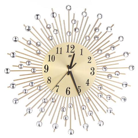 Reloj de pared de Metal con diseño de rayo de sol, cristal decorativo, mural artístico para el hogar, decoración creativa, reloj de pared de lujo con diamantes para sala de estar ► Foto 1/6