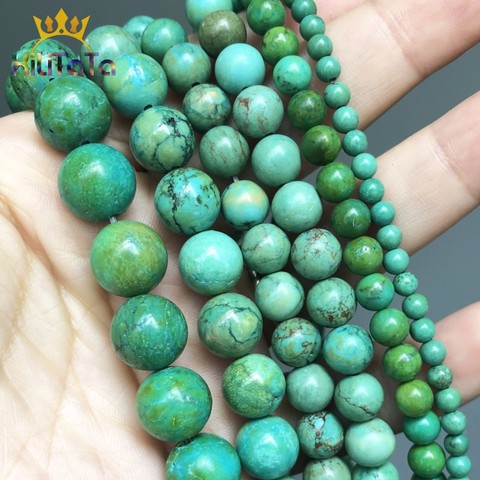 Verde Chrysocolla cuentas redondas de piedra cuentas espaciadoras sueltas para fabricación de joyería DIY pulseras pendientes accesorios 15 ''4/6/8/10/12mm ► Foto 1/6