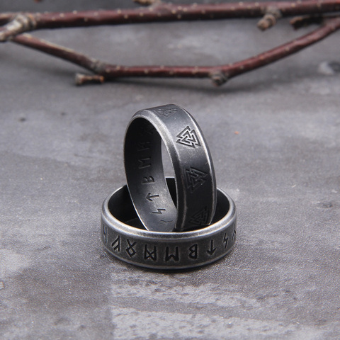 316L de acero inoxidable Odin nórdico vikingo amuleto Rune, estilo de moda de los hombres y las mujeres de moda cercanas anillos RETRO joyería con caja de madera ► Foto 1/6