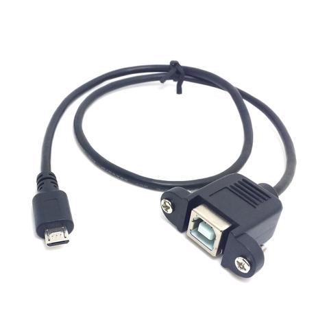 Cable conector hembra tipo B con agujero de montaje en Panel, Micro USB 2,0 macho a USB 2,0, 90 grados, Izquierdo, 5 pines, 0,3 m ► Foto 1/2