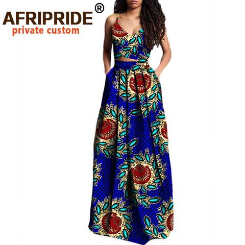 Conjunto africano de 2 piezas para mujer, top corto y faldas maxi, dashiki trajes, ropa de ankara de talla grande, algodón puro de cera, A722629, 2022 ► Foto 1/6