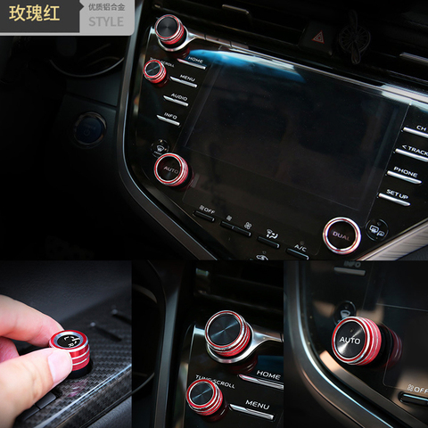 5 unids/set de aluminio de la cubierta del interruptor de aire acondicionado de botón de función círculo recorte para Toyota Camry 2022 estilo molduras ► Foto 1/6