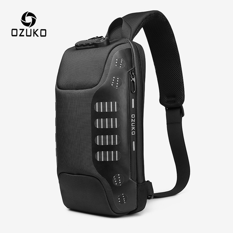 OZUKO-Bolso de pecho multifunción antirrobo para hombre, bandolera con tira impermeable, USB ► Foto 1/6