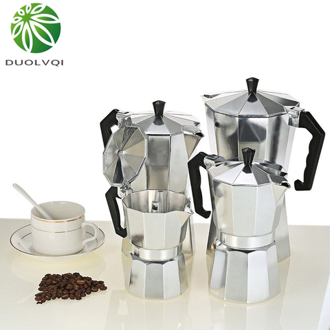 Cafetera de aluminio Duolvqi Durable Moka cafetera Expresso olla del percolador práctica tetera de café de Moka 50/100/150/300/450/600ml ► Foto 1/6