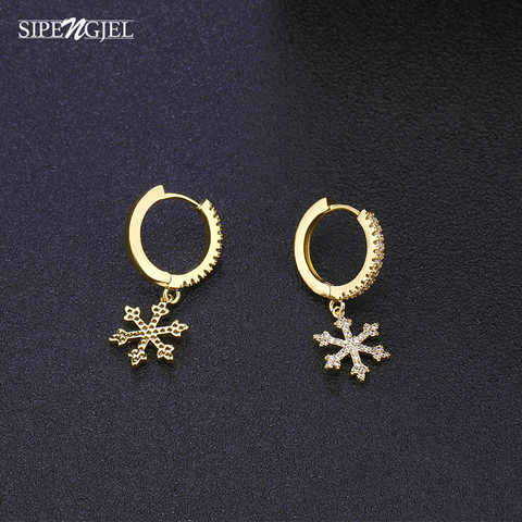 Pendientes de aro con forma de flor de nieve para mujer, aretes de aro dorados con Zirconia cúbica, regalo navideño de joyería 2022 ► Foto 1/6