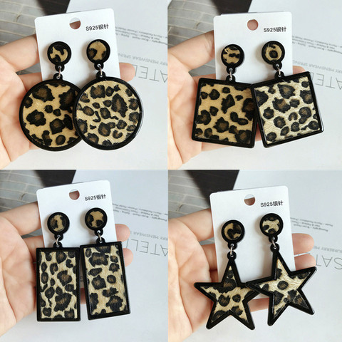 Pendientes de gota de felpa de leopardo para mujer, aretes geométricos grandes, Cuadrado redondo pendiente largo colgante, joyería de invierno ► Foto 1/6