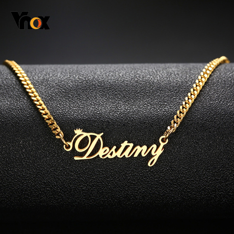 Vnox-collares de acero inoxidable con nombre para hombre y mujer, collares Unisex, joyas personalizadas, color dorado ► Foto 1/6