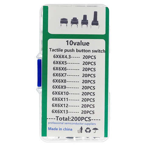 6*6 Interruptor táctil tacto pulsador Kit altura: 4,3 5 ~ 13MM DIP 4P micro interruptor 6x6 interruptor clave para Arduino ► Foto 1/6