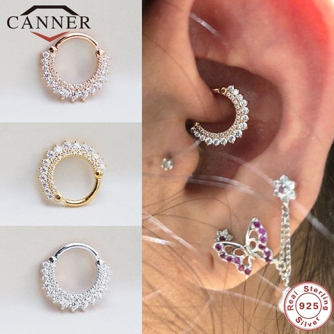 CANNER de Plata de Ley 925 pendientes de aro de plata para las mujeres Zircon ronda Piercing para nariz cartílago pendientes de la joyería pendientes de botón pendientes 1pc ► Foto 1/6