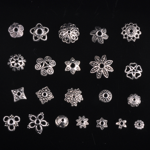 50 Uds. De tapas de cuentas espaciadoras sueltas de Metal, Color plata tibetana, lote para fabricación de joyería DIY, manualidades, 32 # ~ 53 # ► Foto 1/5