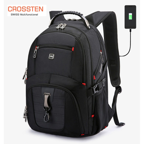 Crossten-mochila de Nylon impermeable 1680D para ordenador portátil, morral escolar multifuncional de 17 pulgadas con puerto de carga USB ► Foto 1/6