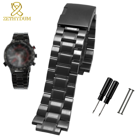 Correa de reloj de acero inoxidable Lisa para timex T2N720 T2N721 T2N739, correa de reloj de plata negra, pulsera de reloj de 24*16mm, banda de metal ► Foto 1/6