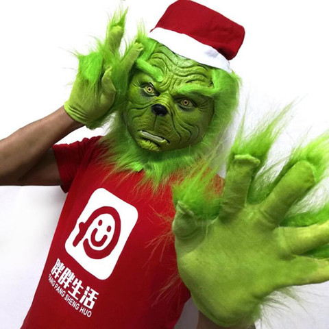 Máscara de Cosplay de Papá Noel, mascarilla de látex de Navidad, guantes, utillaje para Halloween ► Foto 1/6