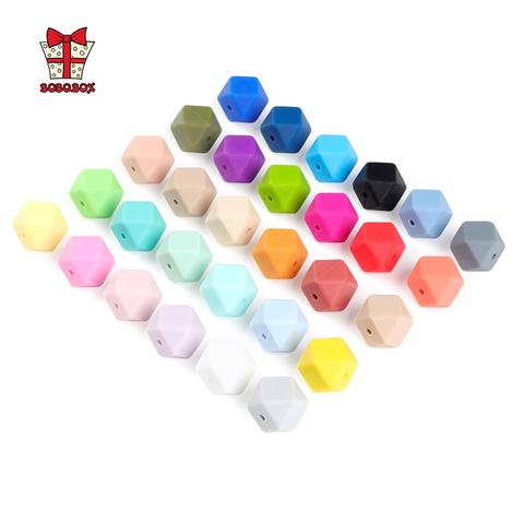 BOBO Caja 10 Uds hexagonal silicona perlas 14mm de grado alimenticio bebé mordedor de BPA libre DIY collar Cadena de chupete dentición del bebé regalo de cuidado ► Foto 1/6