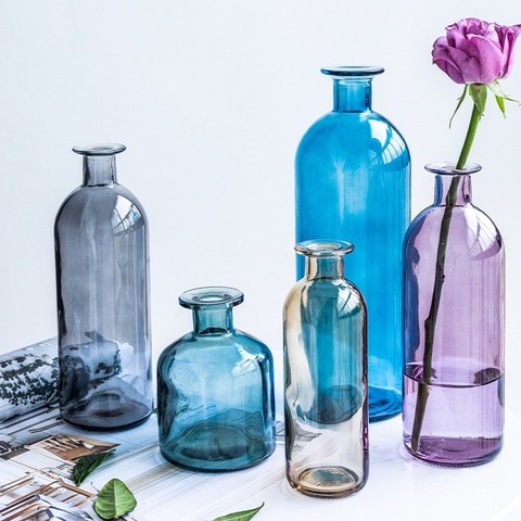 Jarrones de cristal Multicololr clásicos, maceta, cesta para flores, decoración de botellas, botellas pequeñas hidropónicas transparentes secas para el hogar, estilo nórdico ► Foto 1/6