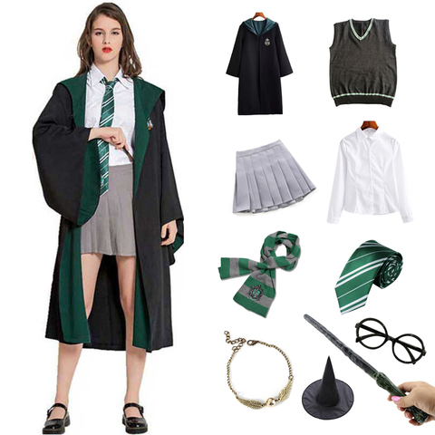 Disfraz Halloween para niños y adultos, disfraz de Hermione Granger, capa de uniforme escolar de Slytherin, ropa de Cosplay fiesta - Historial precios y revisión | Vendedor de AliExpress -