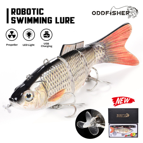 Señuelos de Pesca robóticos cebo Multi articulado 4 segmentos Auto eléctrico Wobblers para Lucio Swimbait USB recargable LED luz natación ► Foto 1/6