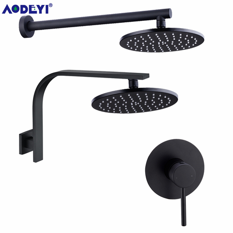 AODEYI-Sistema de ducha con válvula mezclador negro de latón, grifería de ducha de baño montada en la pared, cabezal de ducha de lluvia de 8-12 