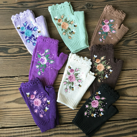 Guantes de nieve para mujer, para invierno, cálidos, de lana de ganchillo