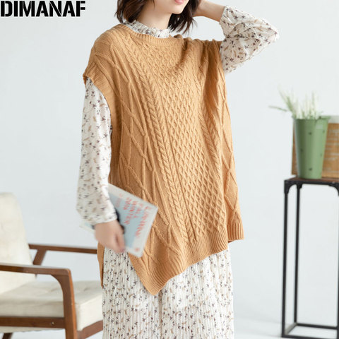 DIMANAF-suéter de talla grande para mujer, sin mangas con alas de murciélago Chaleco de punto, jerséis de invierno, Tops sueltos de algodón, ropa de talla grande, 2022 ► Foto 1/1