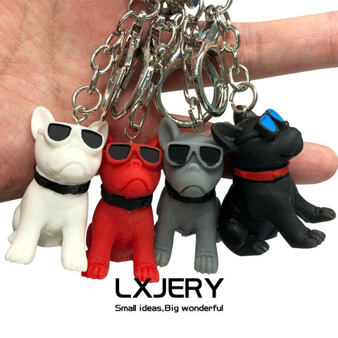 LXJERY de dibujos animados gafas de sol llavero de bulldog Francés perro clave Animal cadena para las mujeres bolso de llave de amuleto colgante regalos del anillo de la joyería ► Foto 1/6