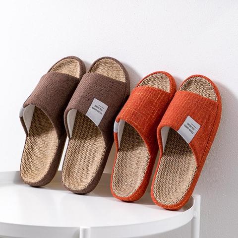 Transpirable zapatillas de lino de las mujeres interior mudo zapatillas Anti-slip amantes de la casa de los zapatos de piso suave verano Chanclas de Casa SH406 ► Foto 1/6