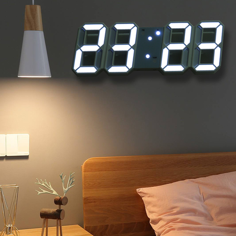 Reloj de pared Digital LED, despertador, temperatura, retroiluminación automática, decoración del hogar de escritorio, soporte, relojes colgantes ► Foto 1/6