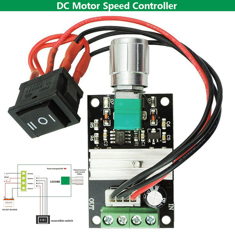 Controlador de velocidad del Motor, velocidad ajustable, interruptor de marcha atrás, 6V DC 12V 24V 28V 3A PWM ► Foto 1/6