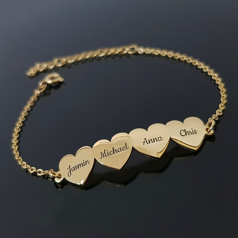 Pulsera personalizada con nombre para miembros de la familia, joyería de aniversario, acero inoxidable, placa con nombre de grabado en corazón ► Foto 1/6