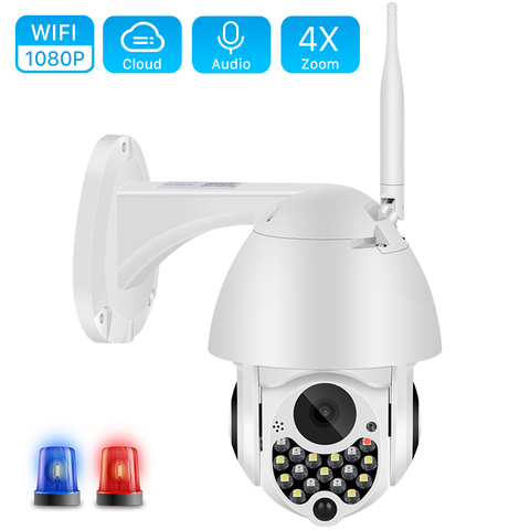 1080 Luz de sirena cámara PTZ con Wifi 2MP seguimiento automático de la nube casa cámara IP de seguridad 4X Zoom Digital velocidad Domo Cámara al aire libre ► Foto 1/6