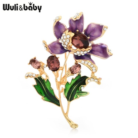 Wuli & baby-broches de flores de esmalte púrpura para mujer, broche informal para fiesta de boda, regalos ► Foto 1/3
