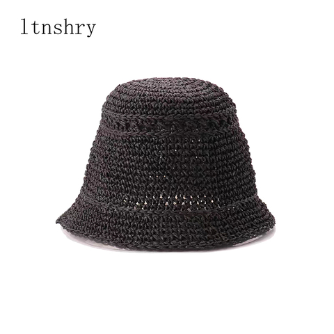 Sombrero de paja de señora para mujer, visera de verano, Sombrero de Panamá, gorro de cubo flexible, sombrero de paja de playa ► Foto 1/6