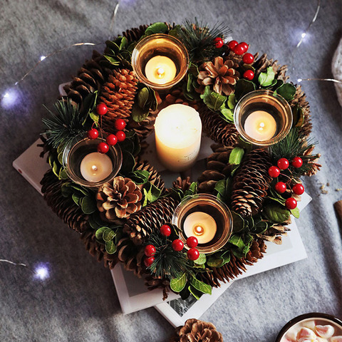 Guirnalda de decoración rústica para el hogar, candelabro, centro de mesa de Navidad, Decoración de mesa, anillo para Vela, guirnaldas de decoración de invierno ► Foto 1/6