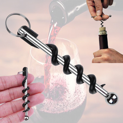 Sacacorchos metálico Mini para vino, sacacorchos metálico portátil de acero inoxidable con llavero, para el hogar, cocina y vino, novedad ► Foto 1/6