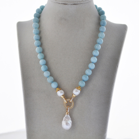 Collar de Amazonita azul redondo Natural, Keshi gargantilla de perlas blancas, colgante, 18 