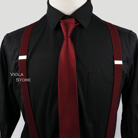 Conjunto de corbata Y tirantes para hombre Y mujer, rojo vino, 2,5 cm, 6cm, tirantes para espalda en Y, color rosa Y negro, para fiesta Formal, boda, camisa, pantalones, accesorio ► Foto 1/6