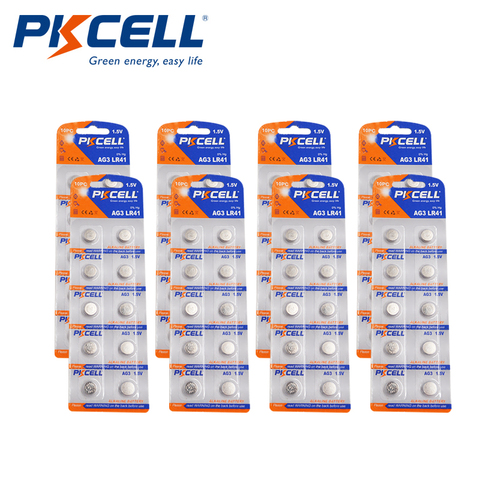 80 uds/8 de la tarjeta PKCELL AG3 1,5 V 30mAh baterías de botón LR41 AG3 pilas para reloj SR41W 392 192 192A LR736 para relojes de juguete LED ► Foto 1/6