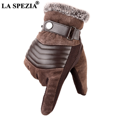 LA SPEZIA-Guantes de cuero para hombres, de piel de cerdo Real, de invierno, gruesos y cálidos, para conducir, esquiar ► Foto 1/6