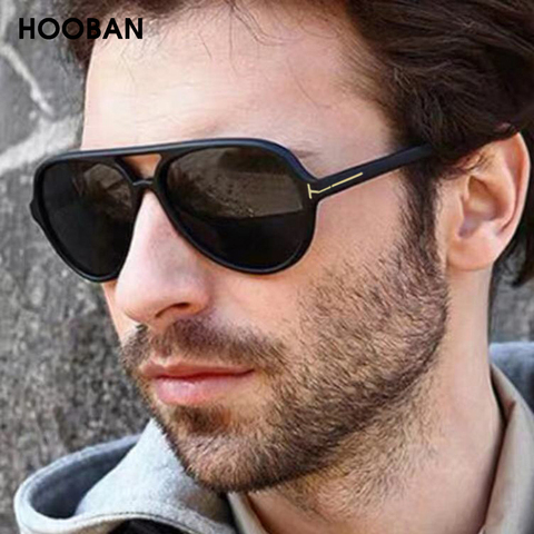 HOOBAN Vintage estilo aviador gafas de sol hombres elegante diseño de marca de gafas de sol de conducción hombre marco grande Retro sombra gafas ► Foto 1/6